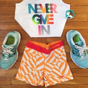 Nike Pro Dri-Fit 5” Shorts Orange +  White Pattern